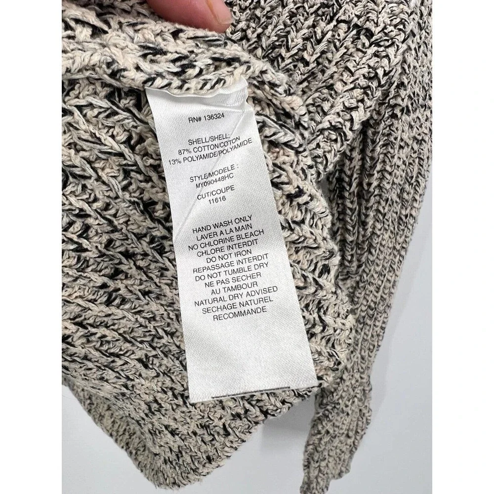 Halston Heritage Beige & Black Heathered Knit Button Front V-Neck Cardigan Small